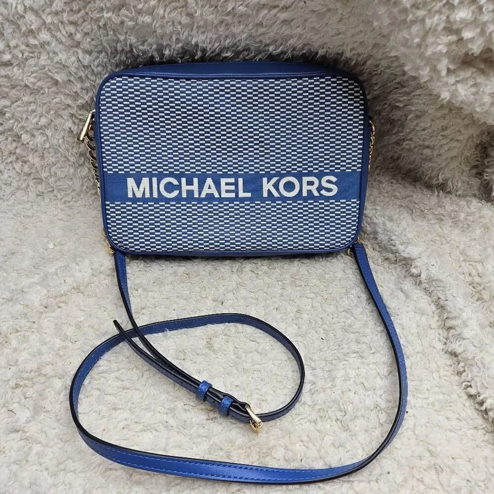 Michael Kors Blue Logo Jet Set Crossbody Purse